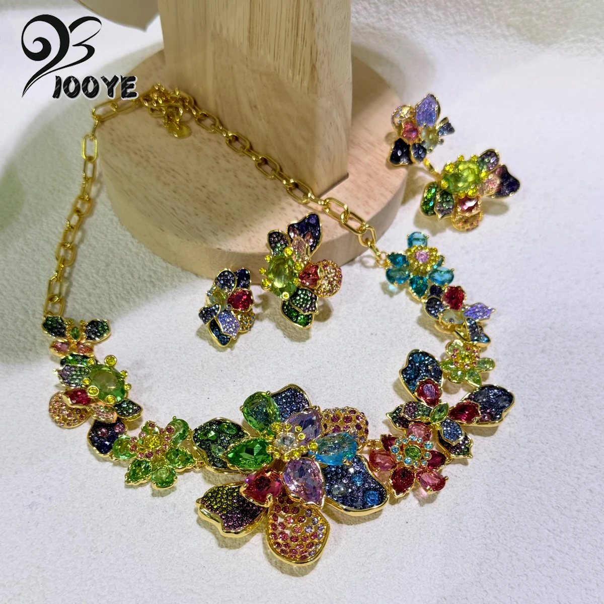 

2025 New Trend Party Jewelry Sets Charm Colorful Flower Butterfly Crystal Fashion Necklace Ring Earrings Romantic Gift for Women