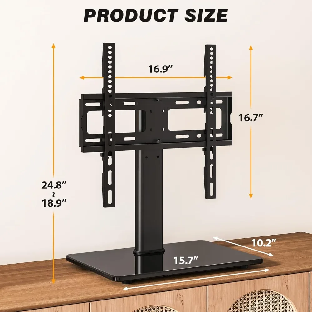 

5Rcom Swivel TV Stand for 27-60 Inch Curved/ Flat Screen TVs, Table Top TV Base Replacement Holds up to 88 Lbs, Height Adjustable TV Stand Mount with Tempered Glass Base, MAX VESA 400x400mm