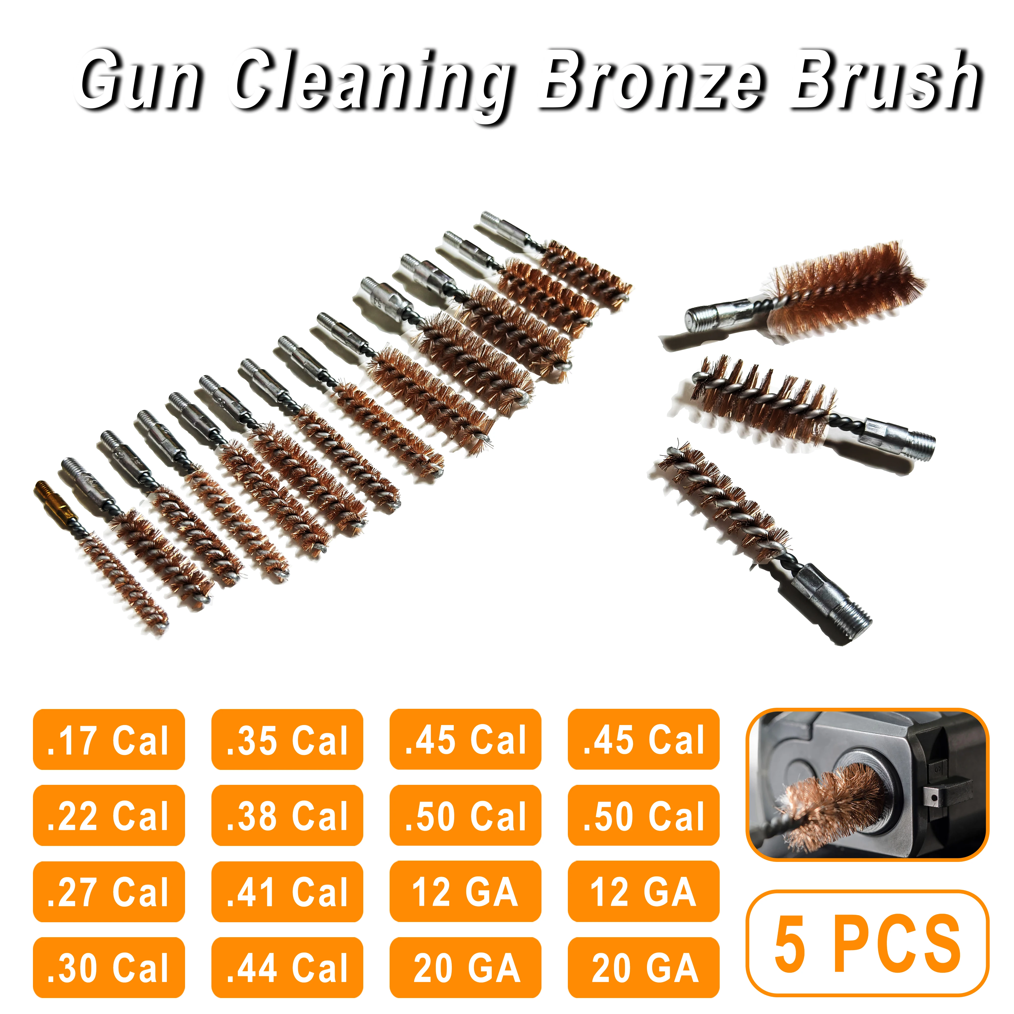 5 Pcs Bronze Bore Brush .30Cal .17Cal .22Cal 9mm Gun Cleaning Brush for Pistol Rifle Cleaning Kit Gun Maintenance