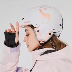 KUFUN Ski Helmet Snowboard Winter Sports Earmuffs Adjustable Brim Men Women Girls Boys Children Kids Cat Shark Deer Bear Pink