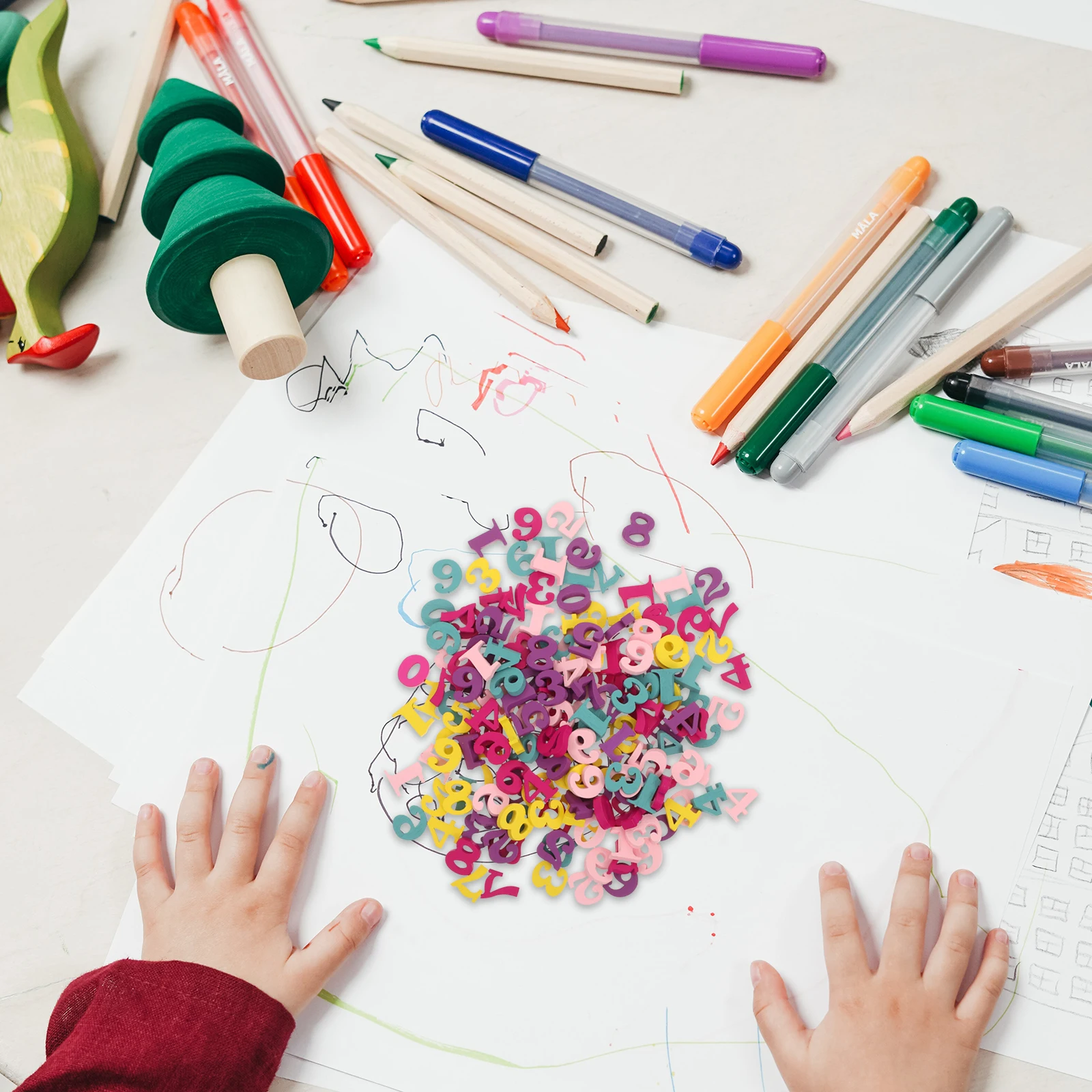 

200pcs Wooden Numbers Diy Number Wood Chips Arabic Numbers Wood Pieces Educational Crafts Decorative Craft Projects Party Decor