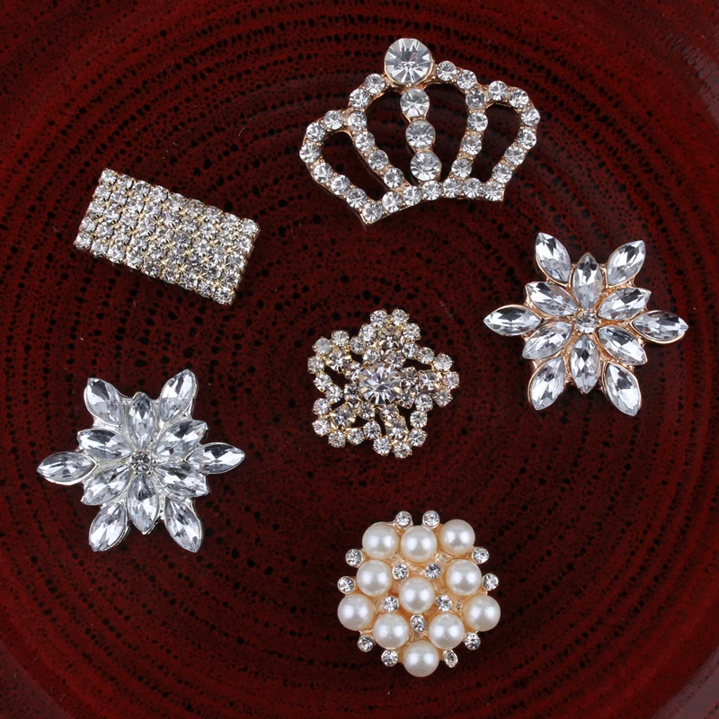 120PCS Vintage Handmade Crown Rhinestone Buttons Bling Flatback Crystal Pearl Decorative Buttons Flower Center Craft Supplies