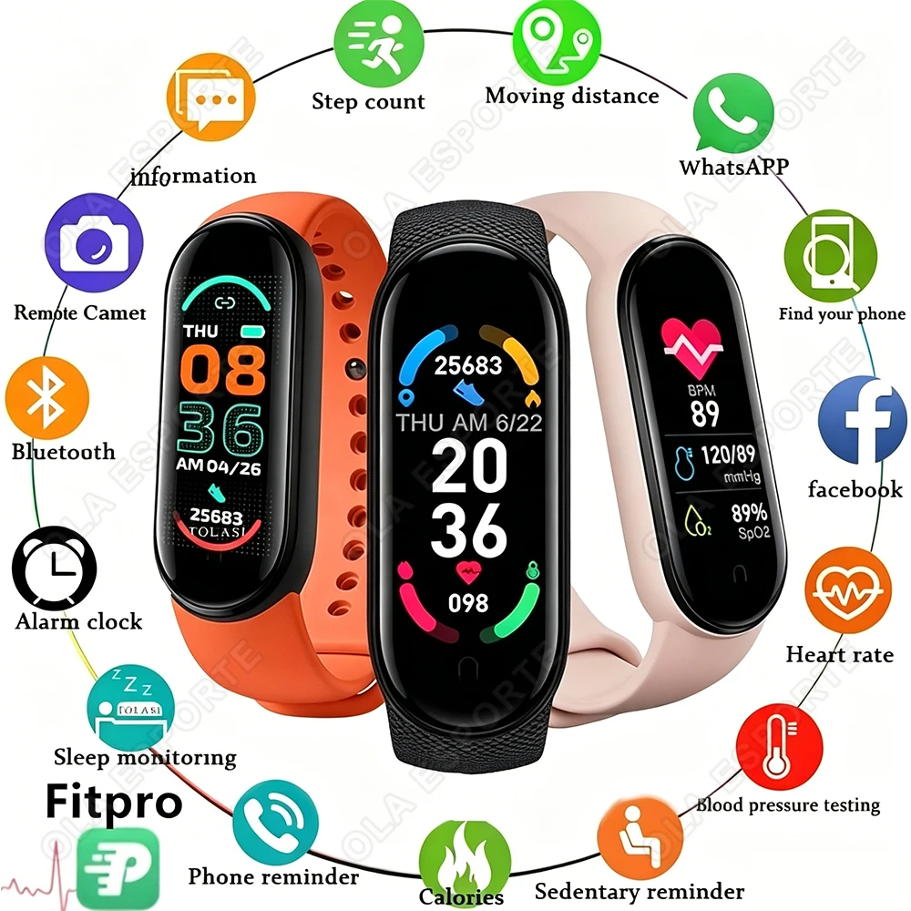 Relógio Inteligente M8 para Homens e Mulheres, Pulseira de Fitness e Esportes, Versão Fitpro, Bluetooth, Música, Monitor de Frequência Cardíaca, Tira 