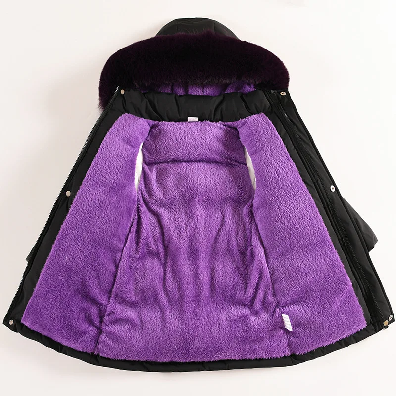 Little Girls Winter Thick Puffer Jacket Parkas Faux Fur Hooded Fleece Lined Padded Mid-Length Coat Windproof Warm Outerwear