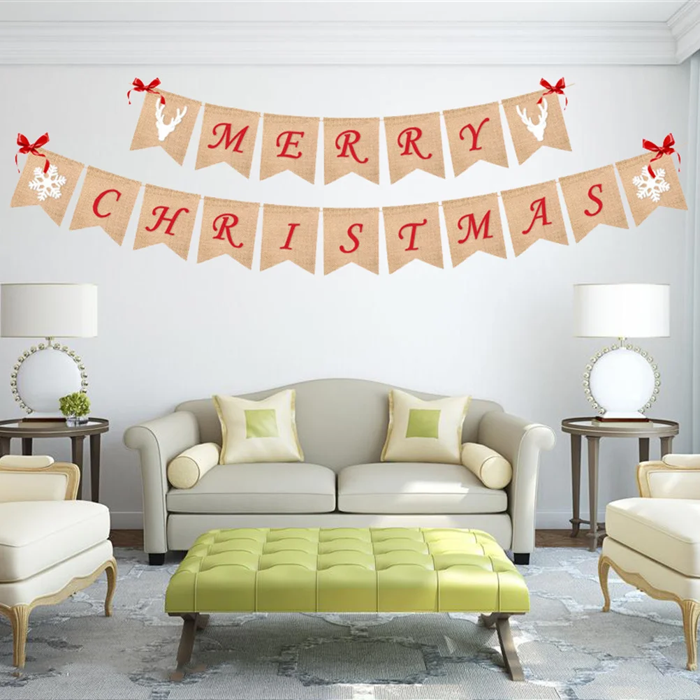 

Christmas Burlap Bunting Banner Hanging Decorative Party Supplies Festival Home Wall Window Tree Decoration (A)