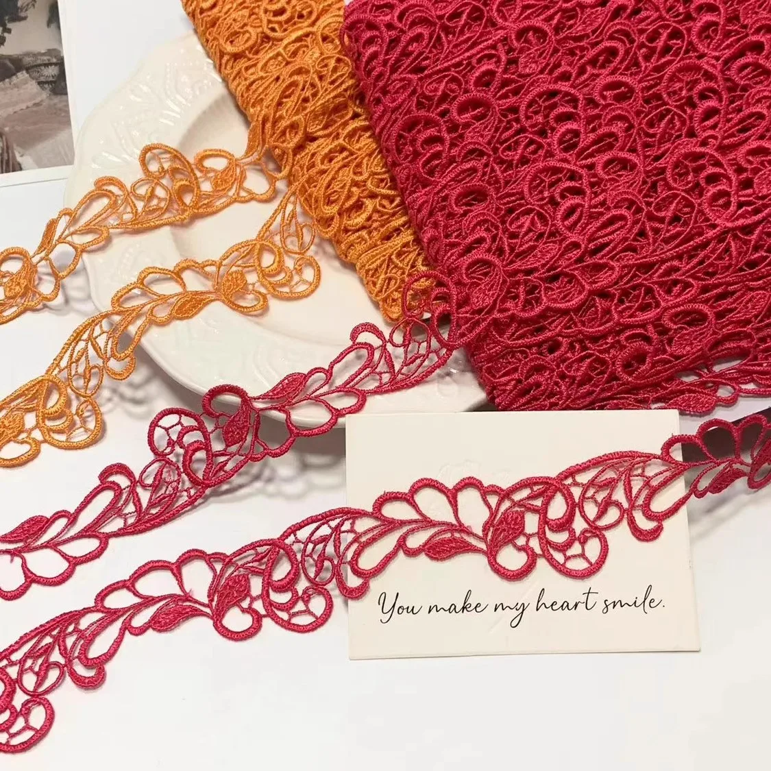 15Yards 3cm Width Shiny Red Orange Hollow Flower Venise Diy Venice Lace Clothing Accessories Of Various Garment,Bra.Skirt