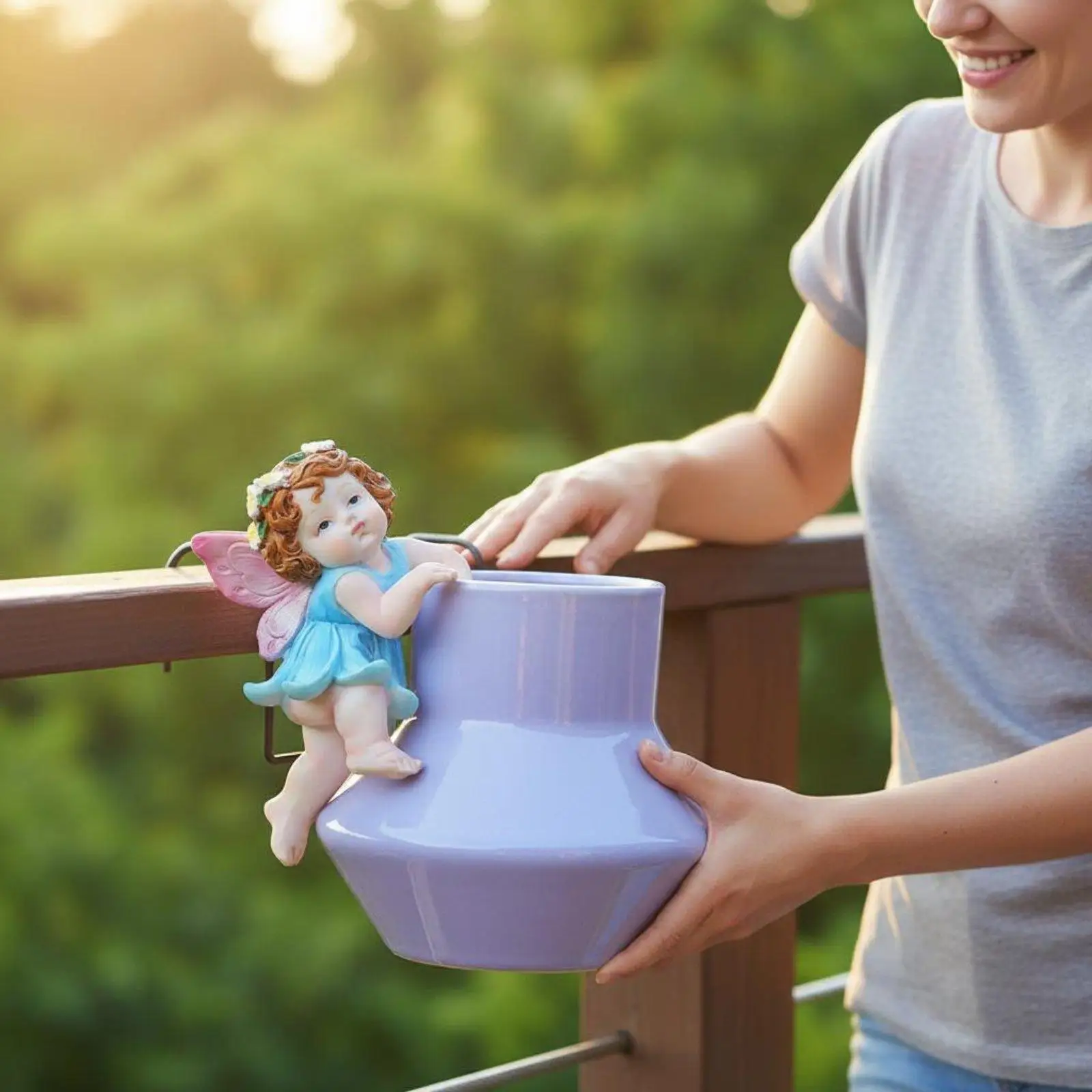 Garden Fairy Figurine Whimsical Design Hanging Pot Fairy Detailed Craftsmanship Flower Pot Hugger for Plant Lovers, Gardeners,