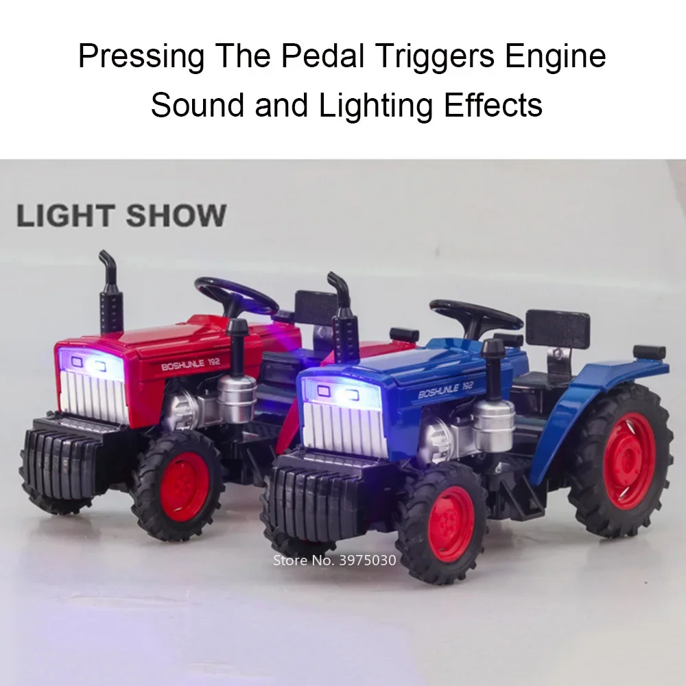 1/32 Scale farm Tractor Alloy Toy Model Car Diecast with Light Music Rubber Tires Tractors Vehicles for Boys Gifts Collection