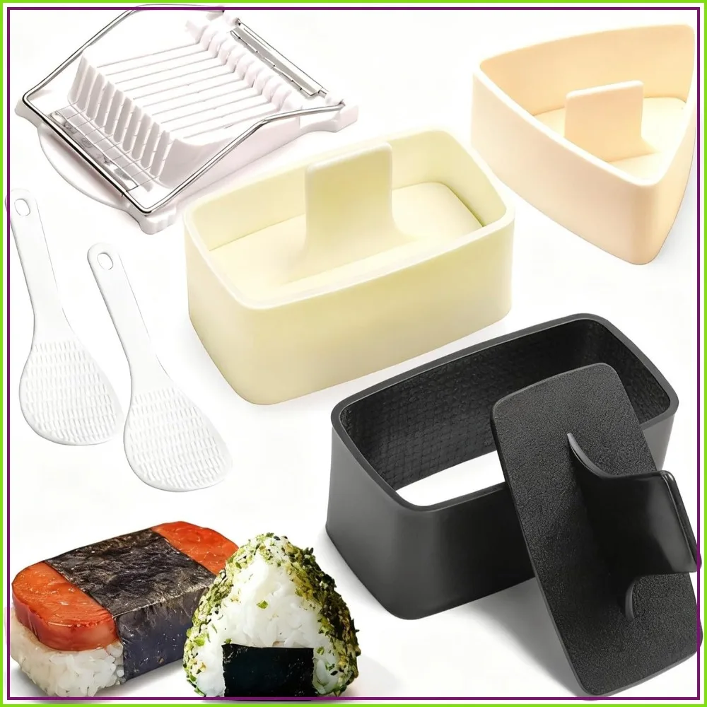 Kit de moldes para musubi, moldes de prensa para musubi con moldeador de musubi, molde triangular para onigiri, espátula para arroz, rebanador de carne enlatada para SPAM