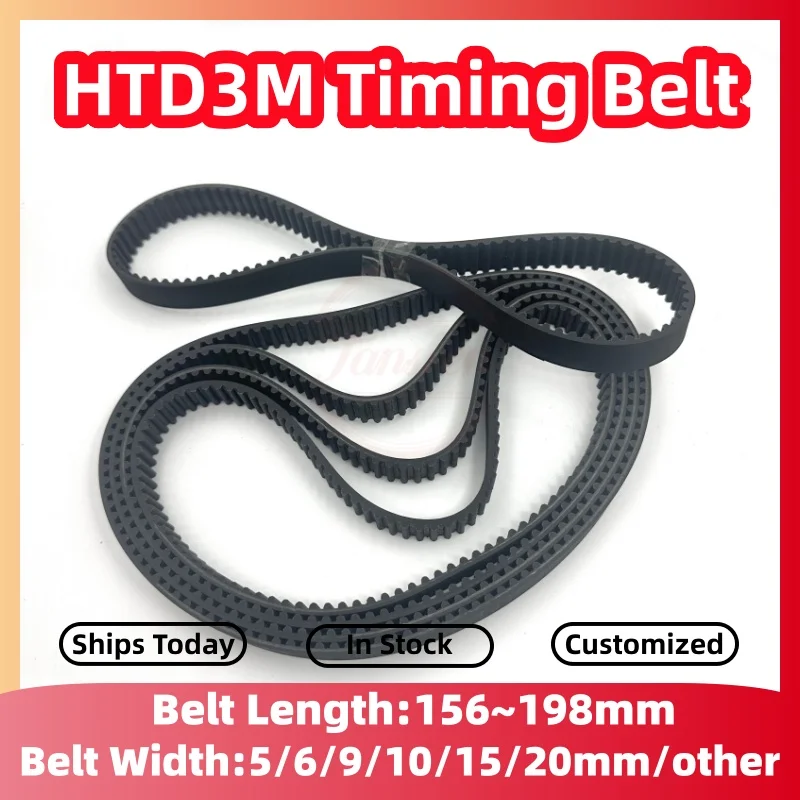 Courroie de distribution HTD3M, longueur 156 159 162 165 168 171 174 177 180 183 186 189 192 195 198 mm, largeur 6/9/10/15 mm, courroie synchrone en caoutchouc