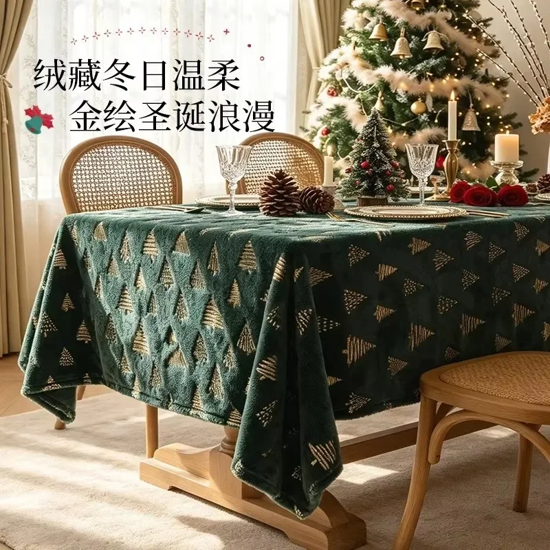 New Christmas Decoration Home Party Tablecloth Christma Thickening Plush Tablecloths Rectangular Circular Dining Table Cloth