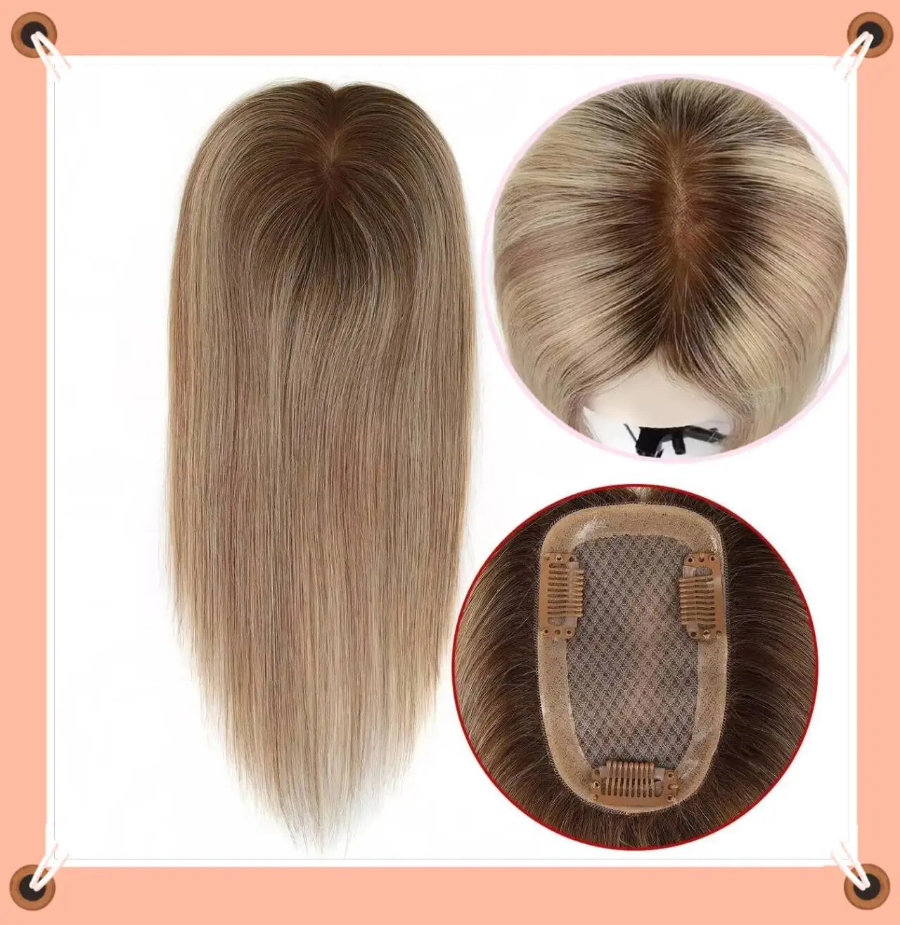 

TUW11 Remy Hair Topper for Women with Mono Base PU Edge And Clips Natural Looking Hair Piece for Thinning Hair Human Hair Topper