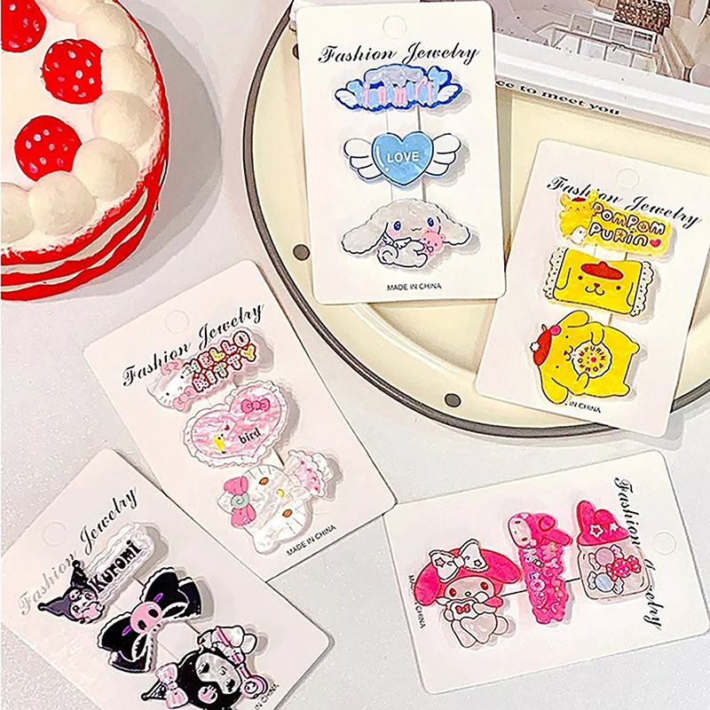 3Pcs/Set Kawaii Sanrio Hairclip Cinnamoroll Kuromi My Melody Cartoon Duckbill Hairpin Simple Hair Accessories Hello Kitty Gifts