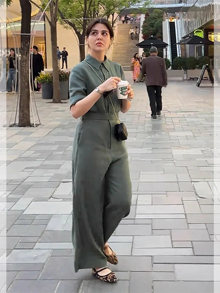 

Linen Jumpsuit Women's Autumn Winter New Lazy Sle Loose Wide Leg Pants High Sense Slimming Cotton Linen Long Pants