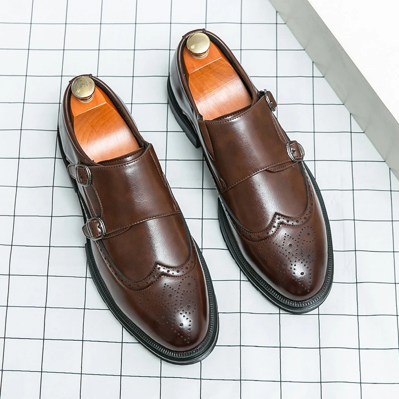 Men's British Derby Shoes 2026 Fashion Breathable Adjustable Buckle Business Casual Leather Shoes For Commuting And Wedding