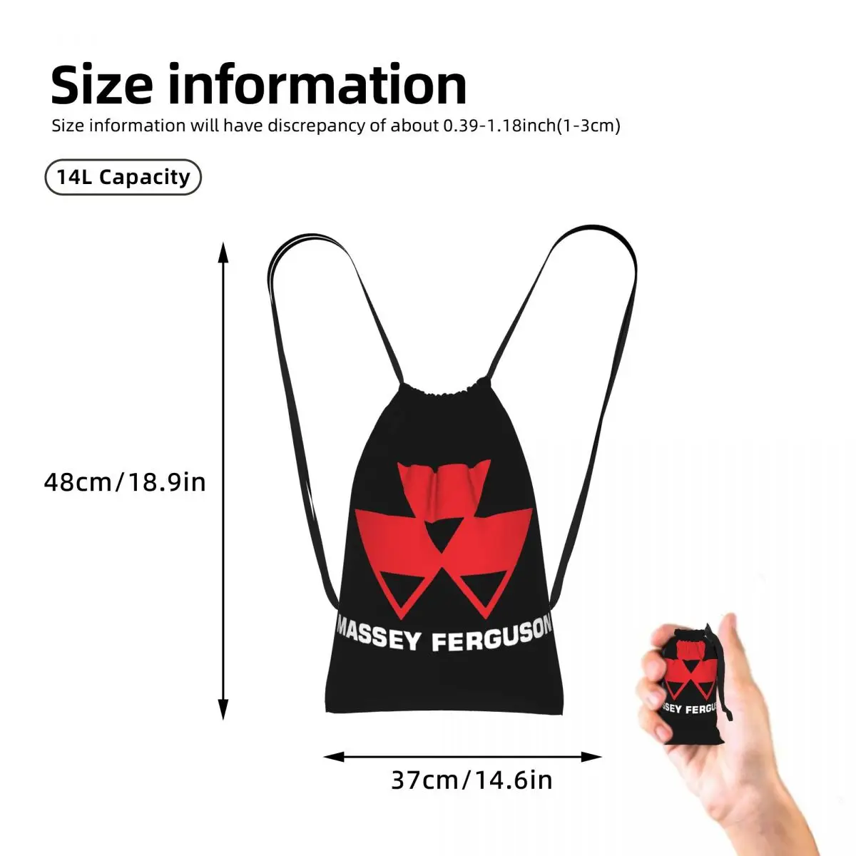 Massey Ferguson Drawstring Backpack hiking cycling Bag Portable Travel Drawstring Bag for Men Women