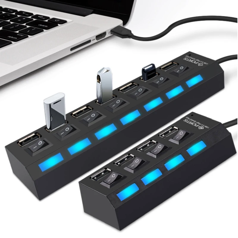 USB Hub 2.0 USB الفاصل متعدد المحور USB 2.0 محول USB عدة منافذ محول الطاقة USB 2.0 مع التبديل ملحقات للكمبيوتر المحمول للكمبيوتر