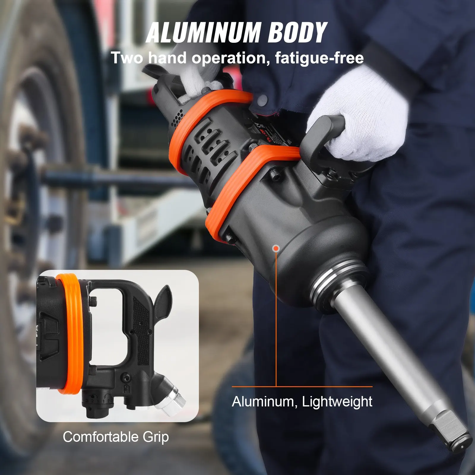 VEVOR 1 Inch Air Impact Wrench, Up to 5175 ft-lbs Beast Reverse Torque Output Pneumatic Impact Gun w/ 8 Inch Extended Anvil