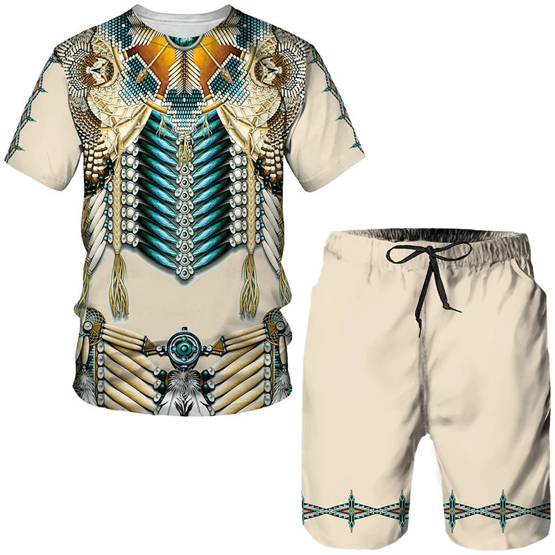

Native Pattern 3D Print Men Sets Fashion T-Shirts Beach Board Shorts Tees Tops Vintage Boys Girls Sportswear Fashion Suits