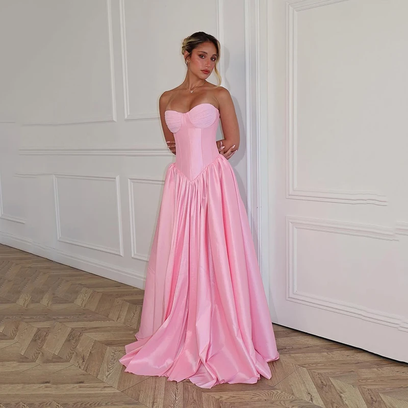 

Thinyfull Saudi Arabia A-Line Prom Dresses Sweetheart Sleeveless Evening Dress Pink Night Cocktail Party Prom Gowns Customized