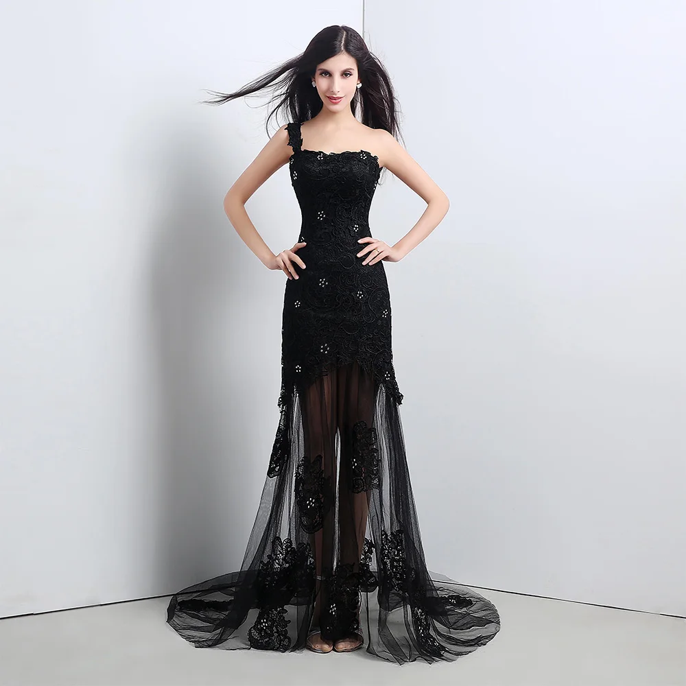 

CustomizedExquisite Crystal One Shoulder Tulle Evening Dresses Temperament Straight Floor Length Sleeveless Custom Size платье в