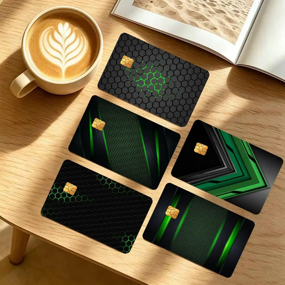 Black Green Technology Pattern   Credit Card Public Transportation Cards Protective Sticker Waterproof Card Face Decoration