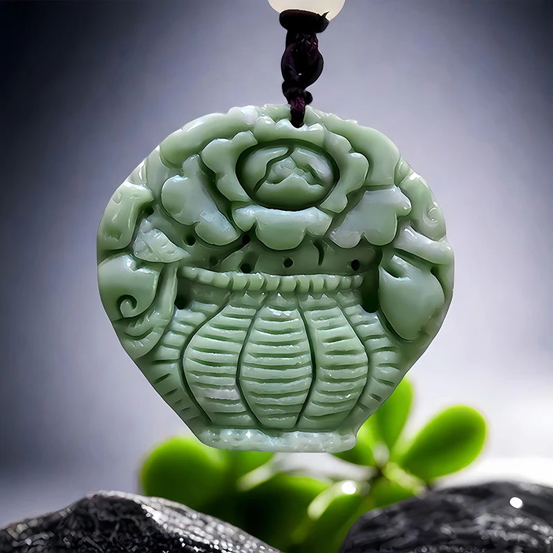 Green Natural Real Jade Flower Pendant Necklace Vintage Carved Jewelry Stone Gifts for Women Men Gift Amulet Charm Chinese