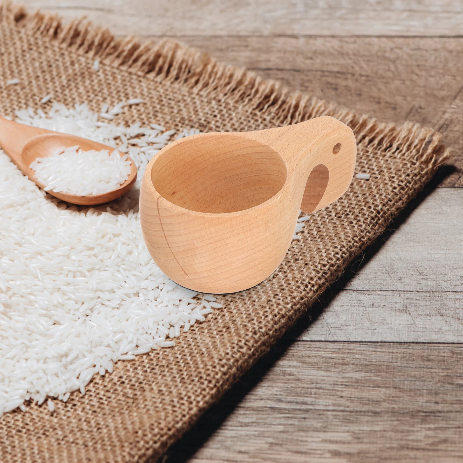 

Wooden Cup Water Scoop Measuring Spoon Coffee Tool Rice Kitchen Scoop Handle Practical Firm Base Desk Table Household