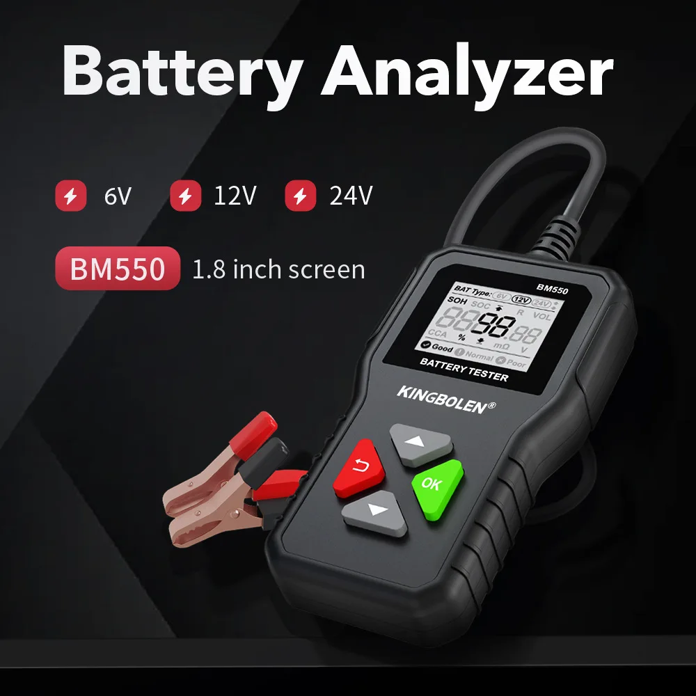 BM550 Car Battery Tester 6V 12V 24V 100-2000 CCA Battery System Detect Auto Battery Analyzer Car Battery Tool PK KW208