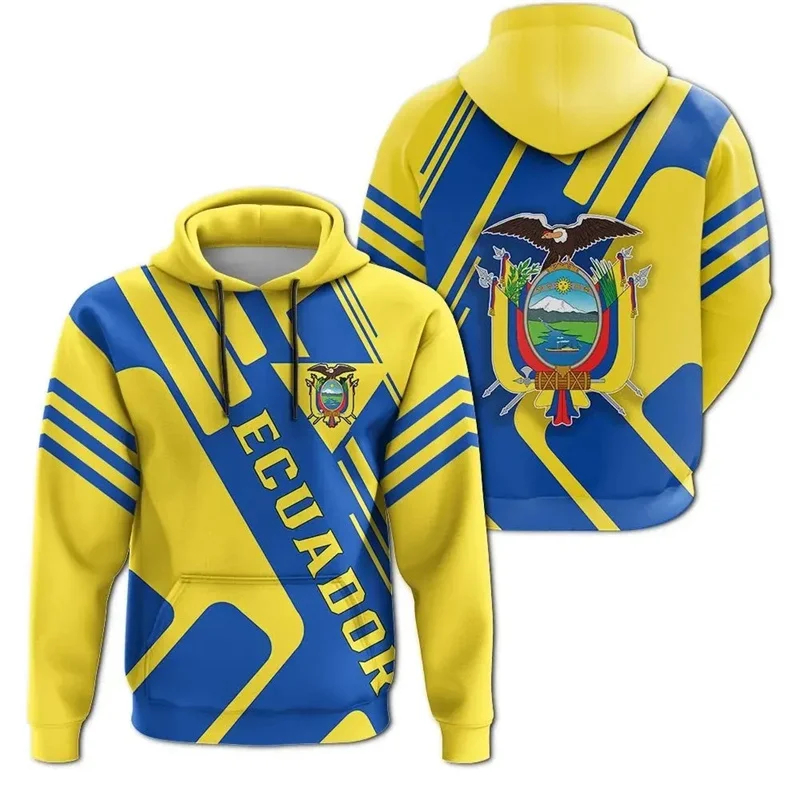 3D Print Ecuador Flag Map Hoodies For Men Ecuadorian National Emblem Graphic Pullovers Casual Hoody Tops Sweatshirts Long Sleeve