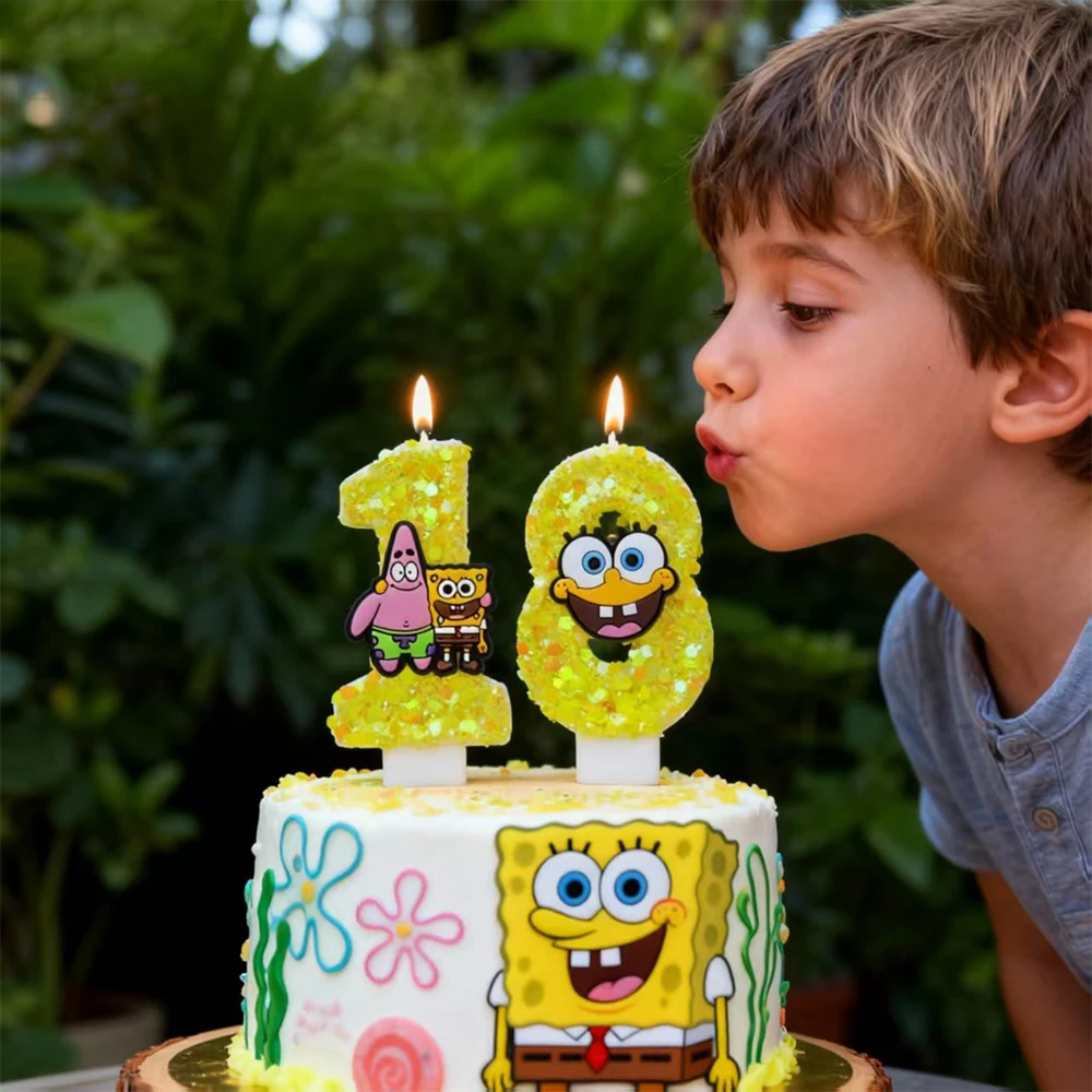 Spongebob Kerze Nummer 0-9 Fußball-Kerze Kuchendekoration Geburtstagsparty für Kinder Babyparty Deko Geschenk