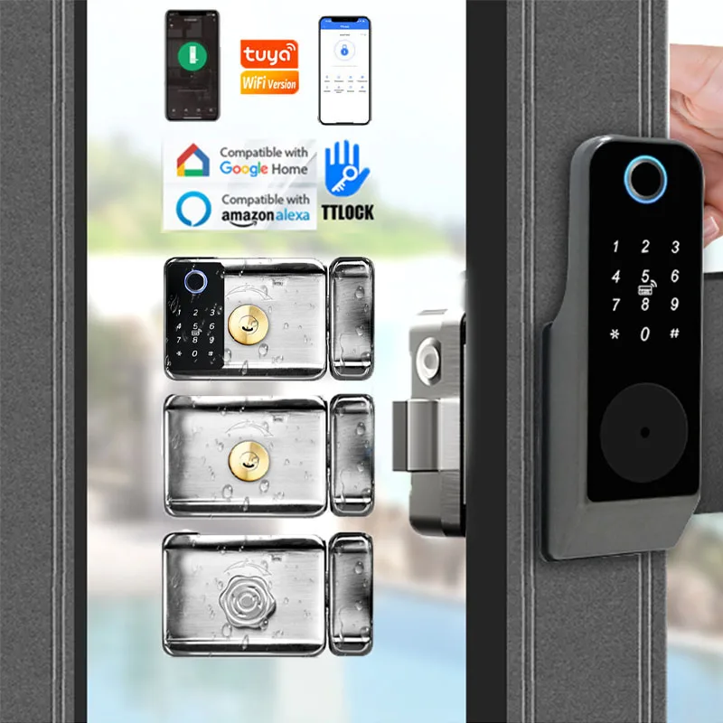 

Waterproof Fingerprint Lock Tuya Wifi Remote Control Bluetooth TTLock App Card Digital Code Keyless Electronic Smart Door Lock