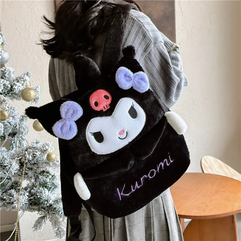 Cute Sanrio Furry Plush Backpack, Cartoon Anime Schoolbag, Cinnamoroll Kuromi Hello Kitty Shoulder Bag Birthday Gift