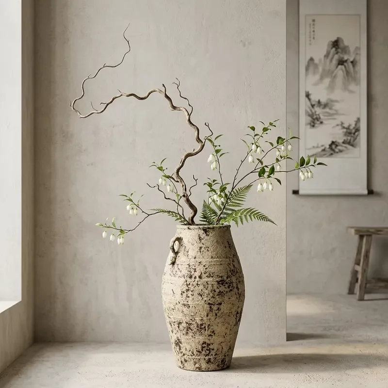 Retro Ceramic Vase Antique Style Mottled Surface Art Ornament for Home Desktop Decoration Unique Personality Design Porch