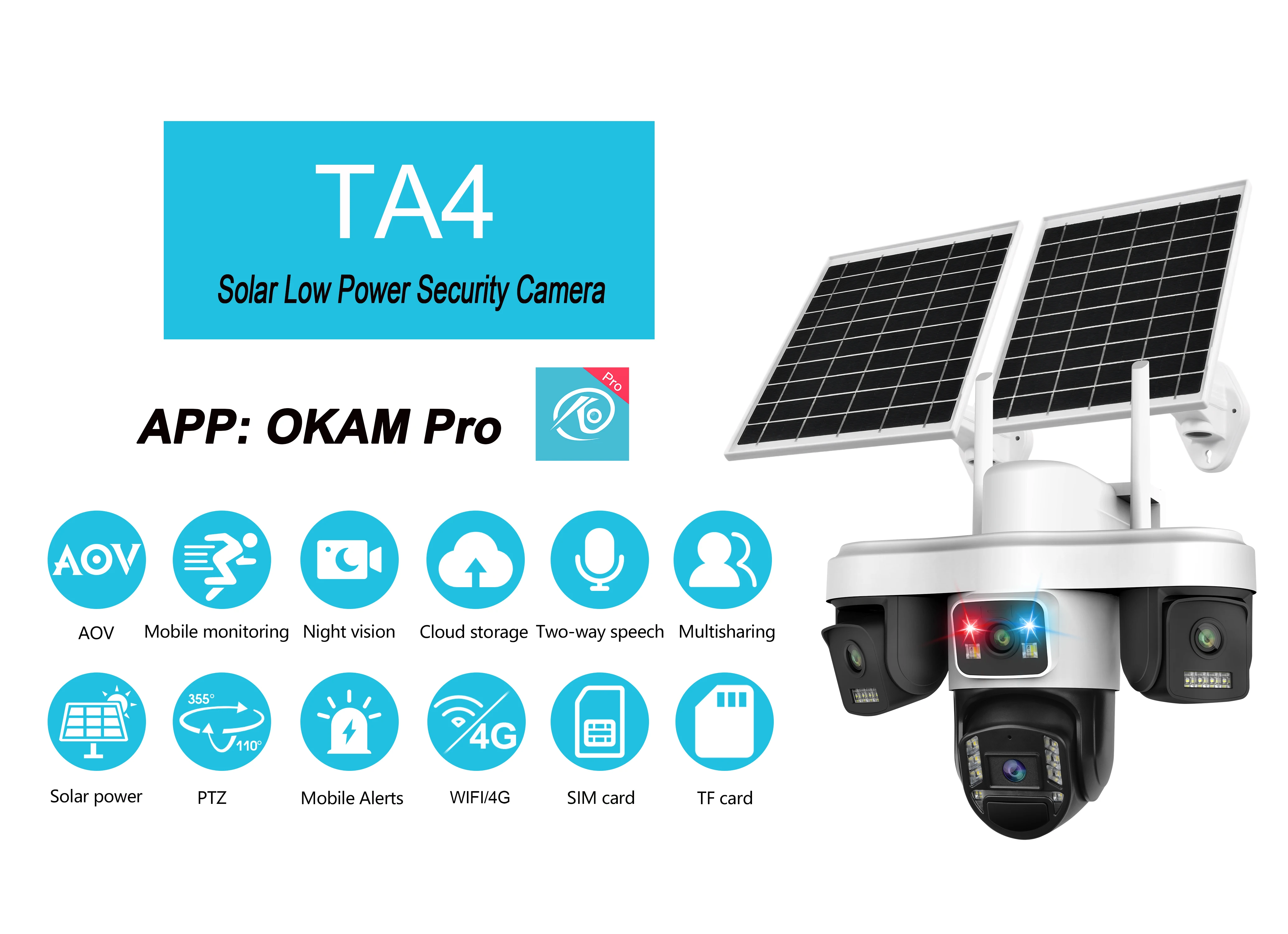 Solar Low Power 8MP CMOS IP66 Waterproof Security Camera Memory Card Cloud Mobile Real-Time Monitoring + Two-Way Voice +