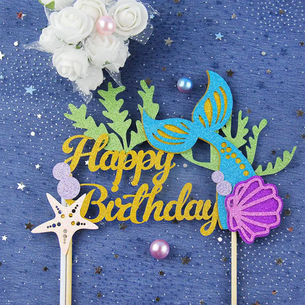 

2pcs Cake Decor Shining Shell Sea Star Coral Dessert Insert Birthday Party Decoration For Festival Cupcakes