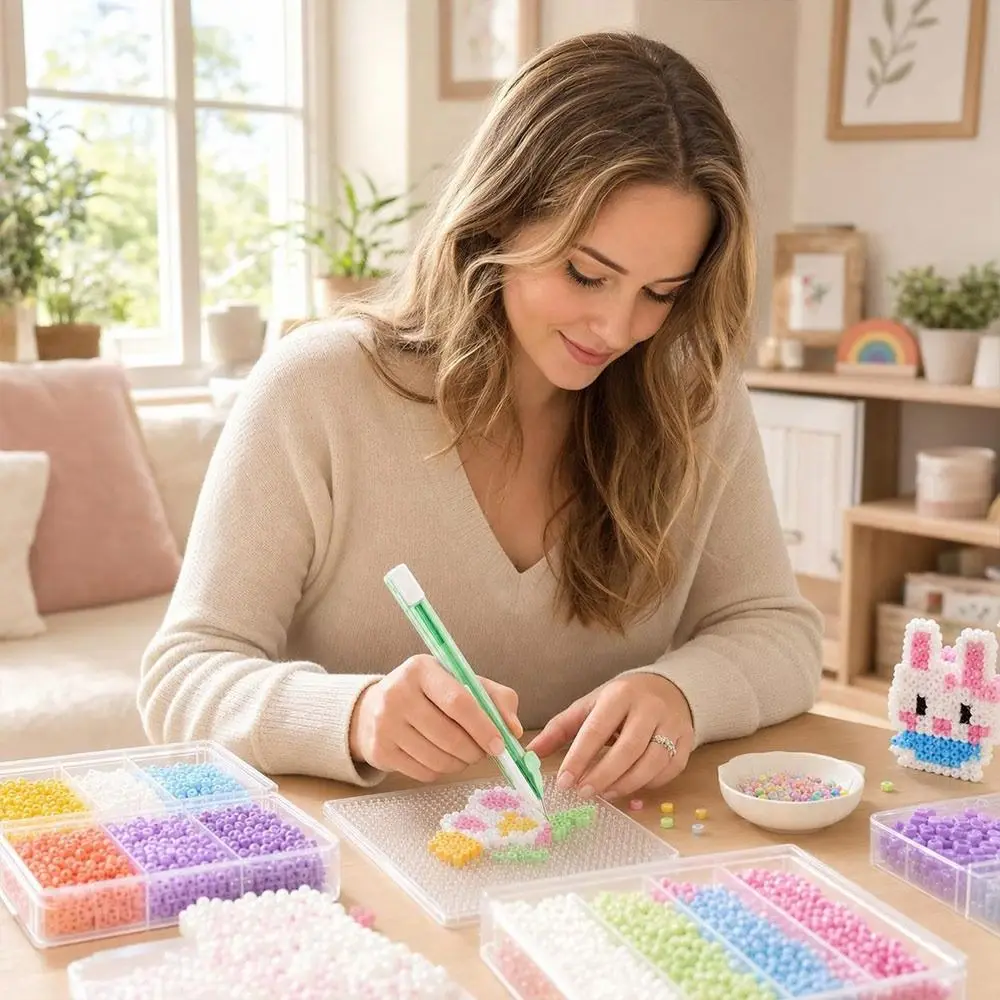 New Retractable Fuse Bead Pen Single Needle Handheld Bead Placement Pen Jam Resistant DIY Perler Bead Pen Teens and Adults