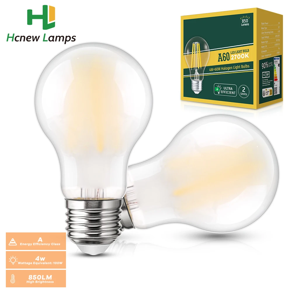 2 Pack Frosted A19 LED Light Bulbs E27 220V 4W 850 Lumens Energy Efficiency Class A Soft White 2700K Non-Dimmable LED Bulb Decor