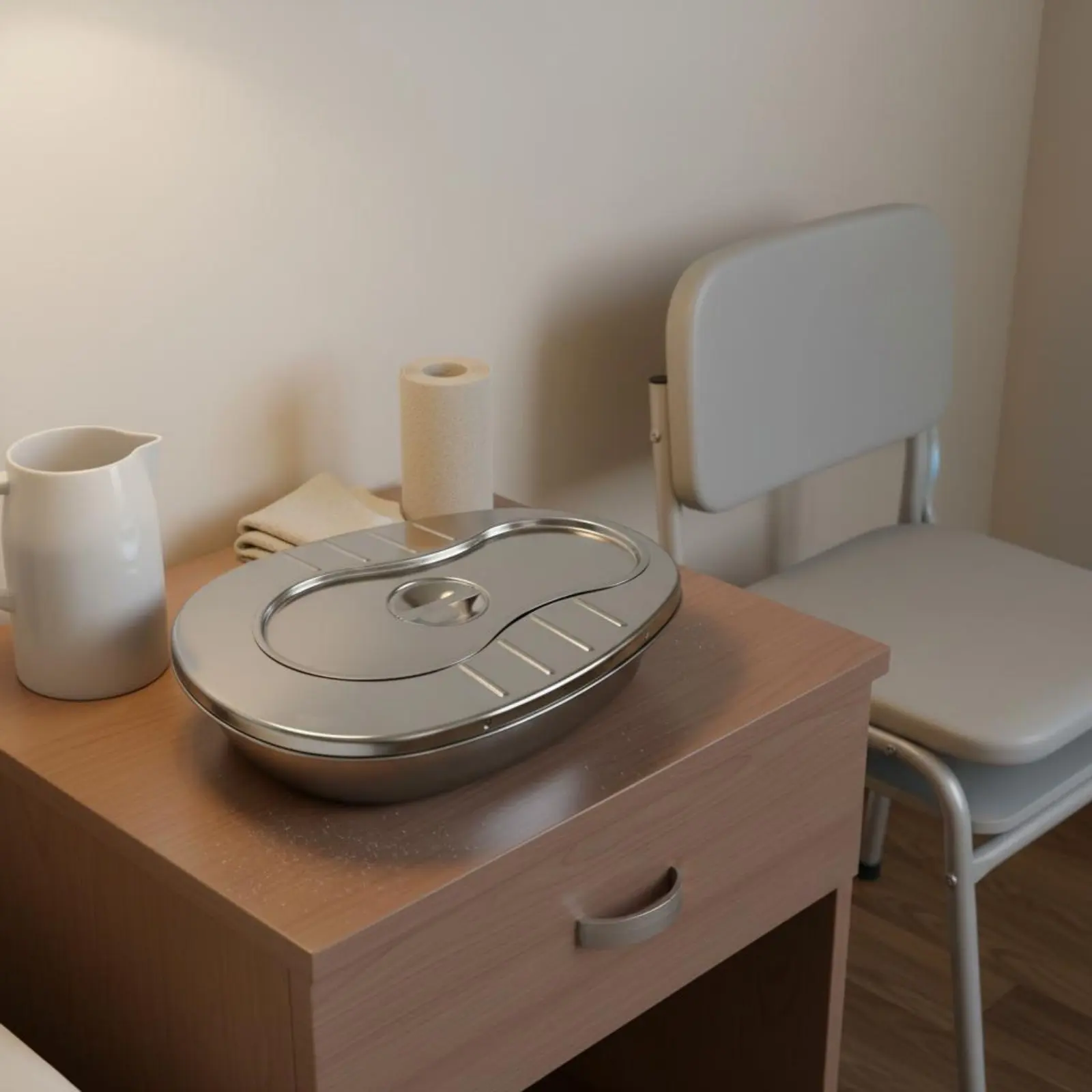 Stainless Steel Bedpan Long-Lasting Lidded Bedpan Stainless Steel Commode Pan Reusable Medical Care Heavy Duty for Hospital
