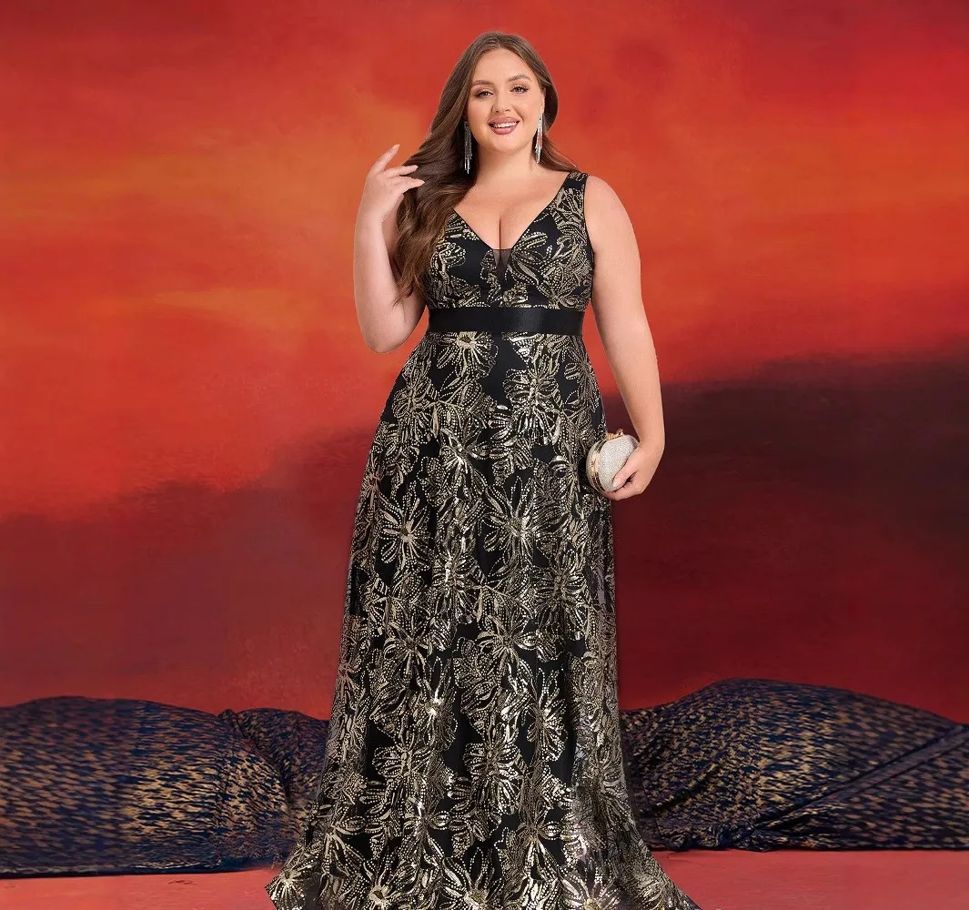 Plus Size Deep V Sexy Backless Fish Tail Party Evening Dress1107