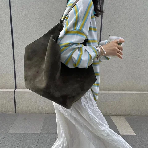 Vintage Nubuck Leather Large Capacity Tote Shoulder Bags Casual All-match Versatile Travel Bag Korean Chic Designer Bolsos