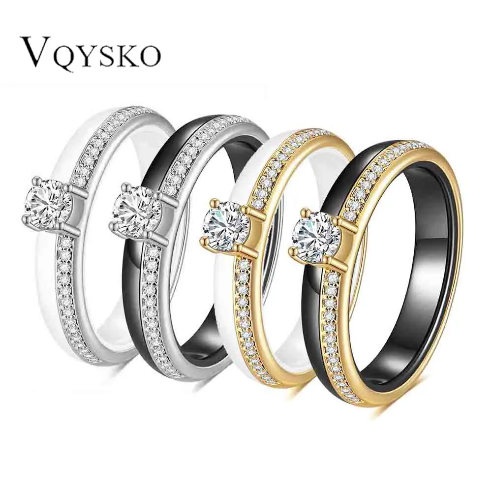 

New Fashion Ceramic Zircon Rings for Women Waterproof Stainless Steel Ring Exquisite 4mm Couple Jewelry Finger y2k Accessories