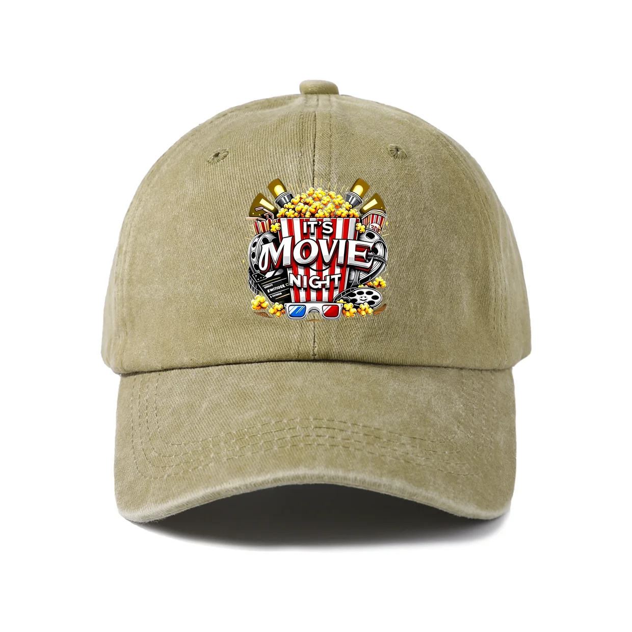 Movie Night Snacks Graphic Baseball Cap, Vintage Washed Adjustable Unisex Dad Hat, Casual Gift