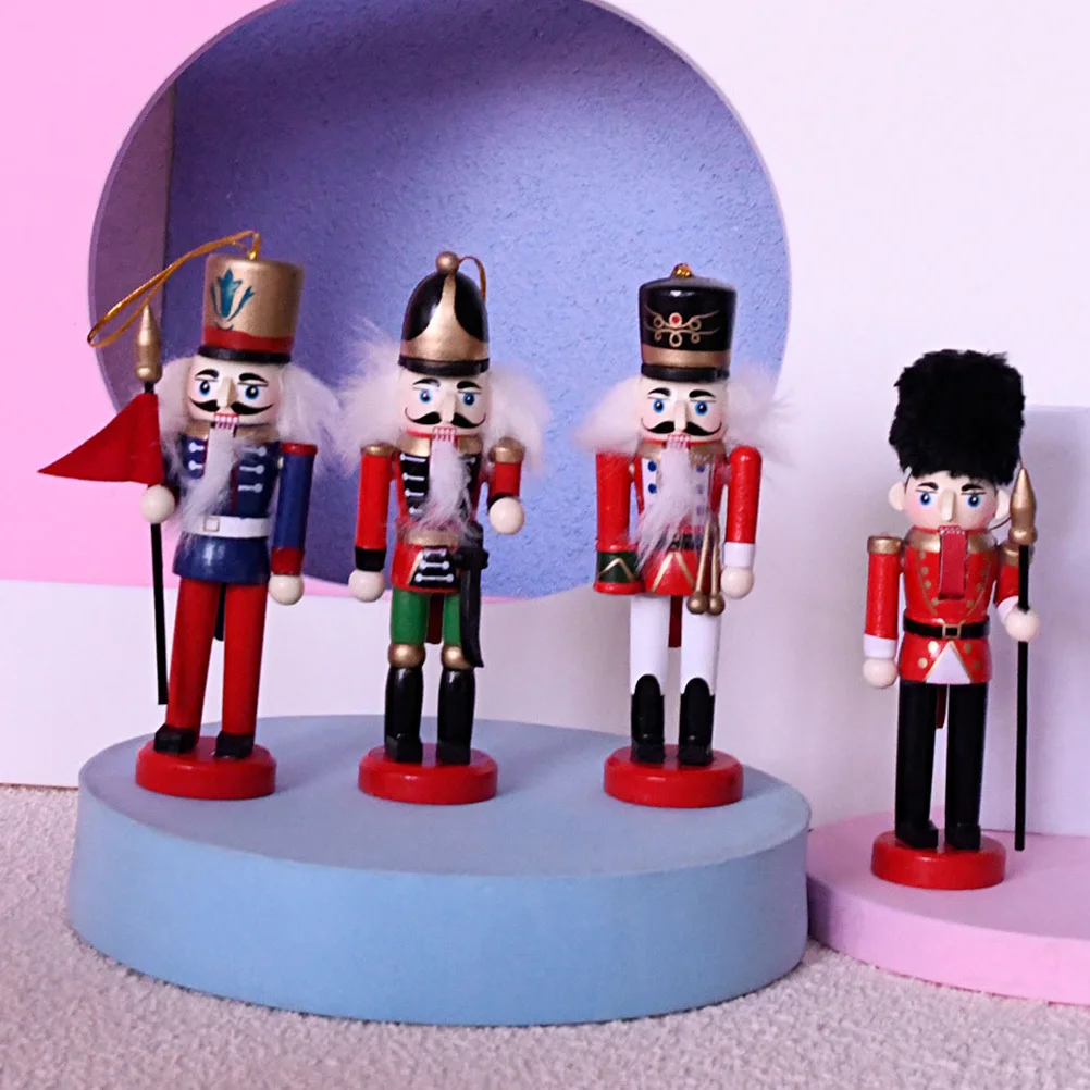 

4Pcs Wooden Christmas Nutcracker Decorations Hanging Nutcracker Xmas Table Ornament Xmas Tree Ornament Holiday Gift
