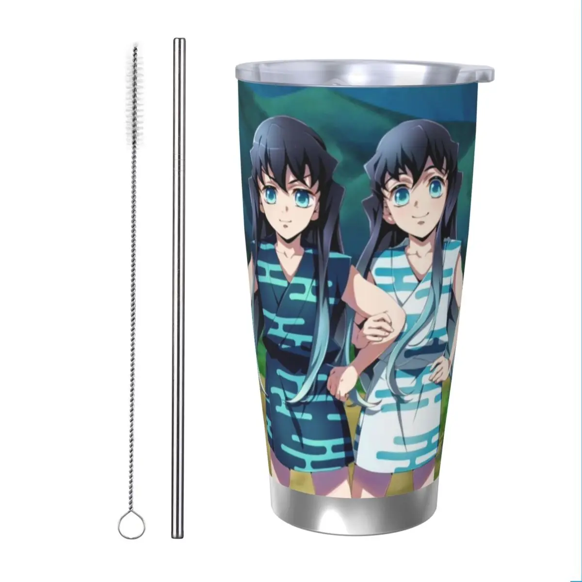 Muichiro Tokito Demon Slayer 20oz Stainless Steel Car Mug Straw Thermal Iced Travel Cup Vacuum Insulated Coffee Hot Cup