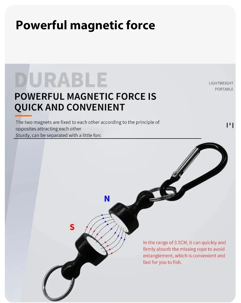 Magnetischer Angelkarabiner mit Schnellverschluss, Metallkarabiner mit starker Magnetkraft, kabelloses Verlustseil, Bergsteigerausrüstung – Detail 10