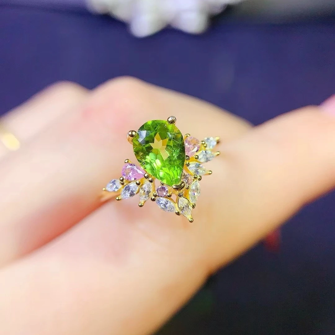 

KJJEAXCMY High End Women's Ring Natural Peridot S925 Silver with Electroplating Boasting High Clarity Full Brilliance Gift