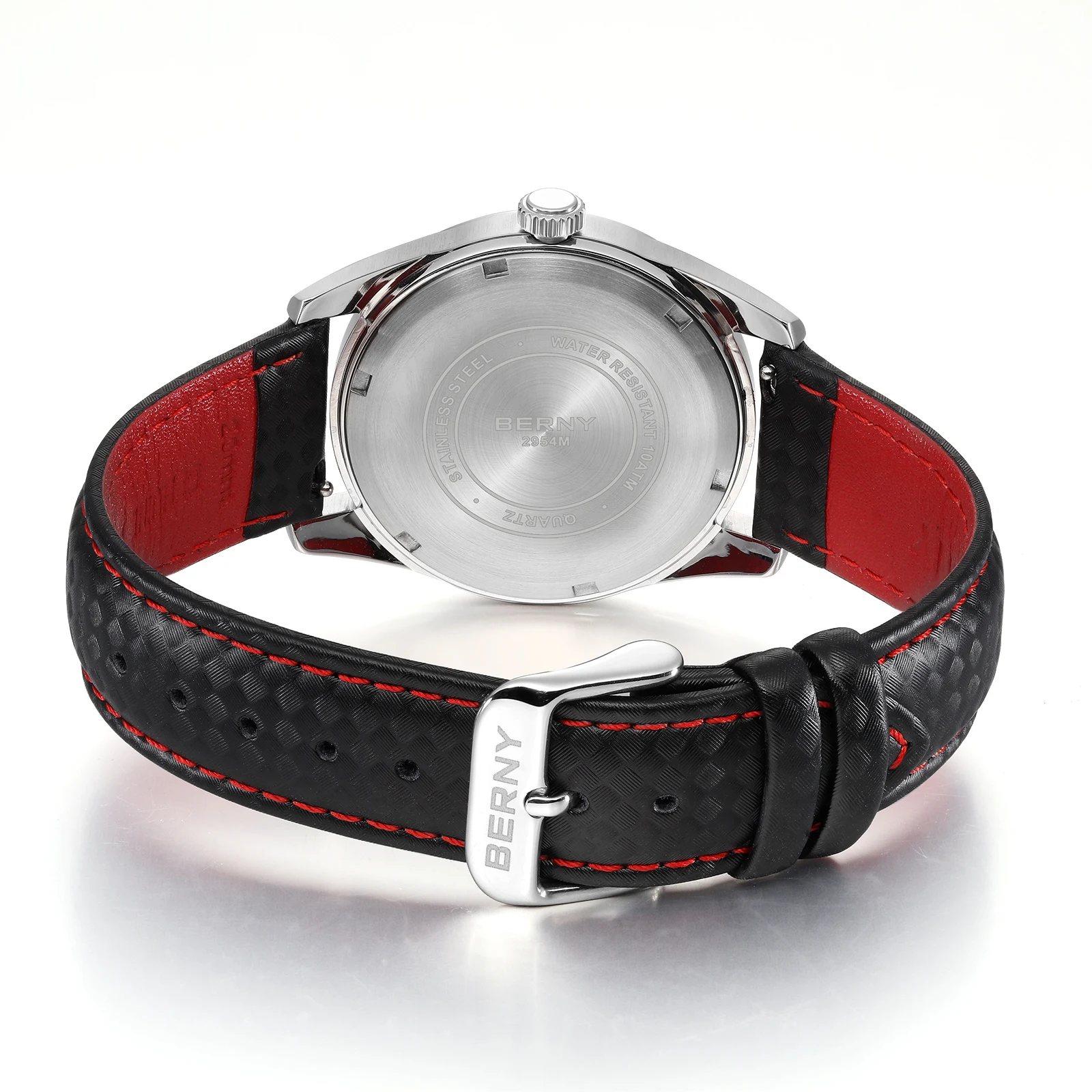 Relojes BERNY para hombre, reloj de pulsera luminoso de cuarzo con zafiro de 10ATM para hombre, reloj de pulsera clásico y elegante con correa de cuero para negocios