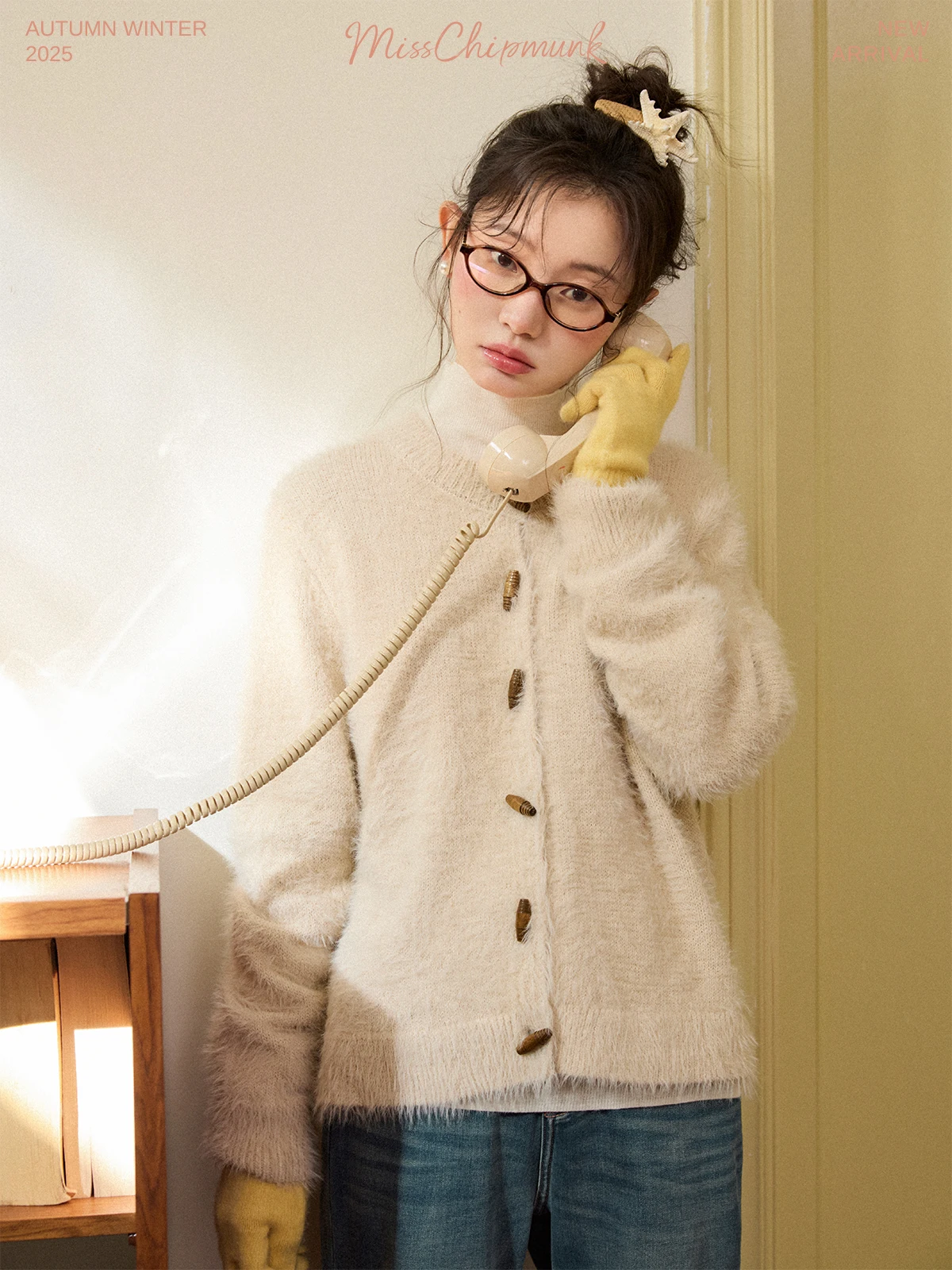 

Cloud Soft Fce Knitted Long Sve round Ne Warm Versatile Slimming Button-Up Cardigan by Flower Squirrel Miss