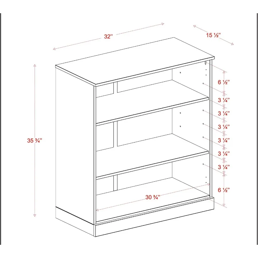 Solid Wood Bookcase - 3 Tier Floor Standing Bookshelf - 36